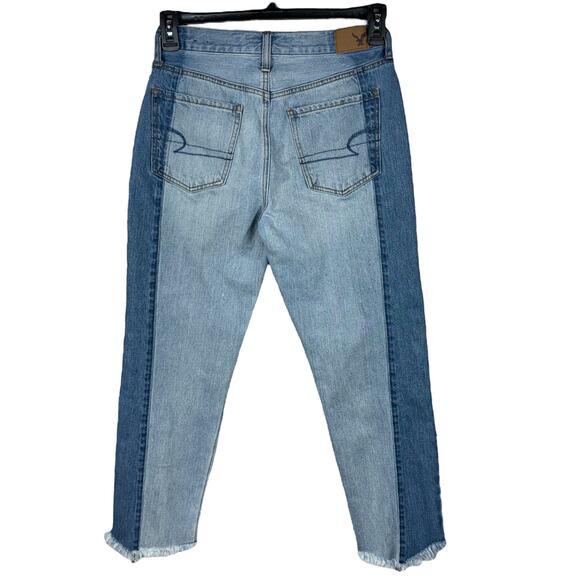 American Eagle SZ 6 Vintage Hi-Rise Ankle Jeans Button-Fly 2-Tone Frayed Pockets - Picture 5 of 11